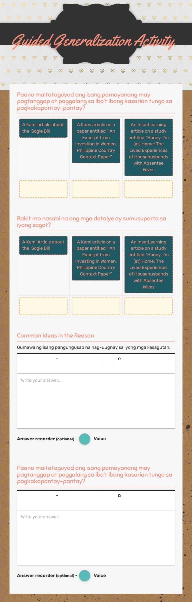 Guided Generalization Activity Grade 11 worksheet preview