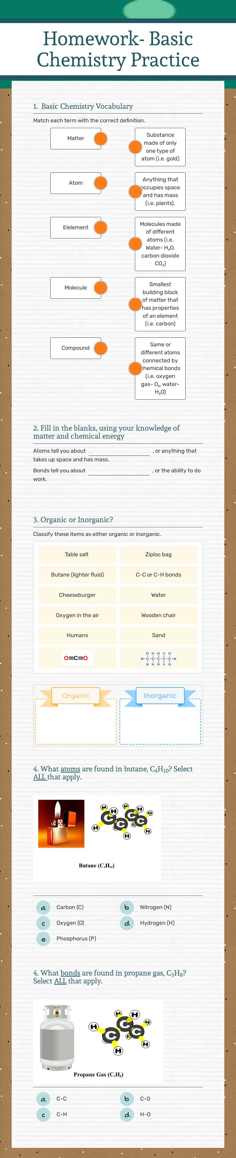 Homework- Basic Chemistry Practice worksheet preview image
