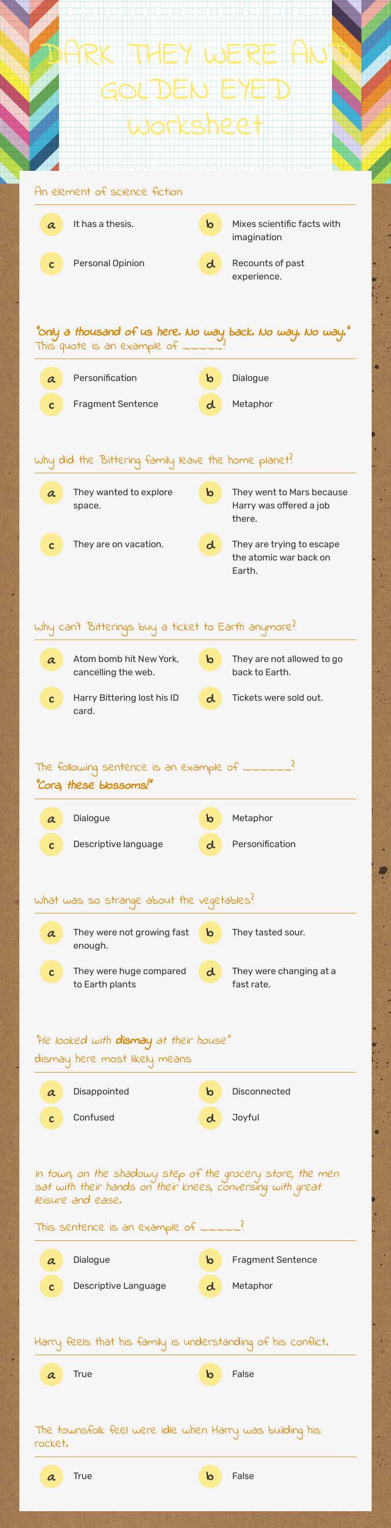 DARK THEY WERE AND GOLDEN EYED Worksheet worksheet preview image