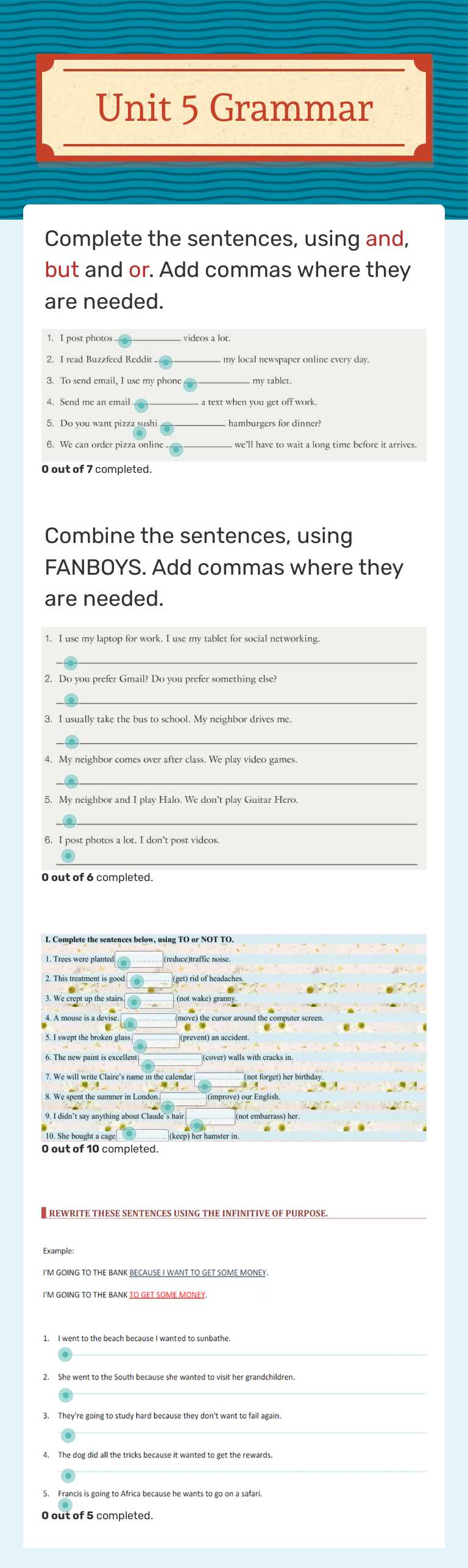 Unit 5 Grammar worksheet preview image