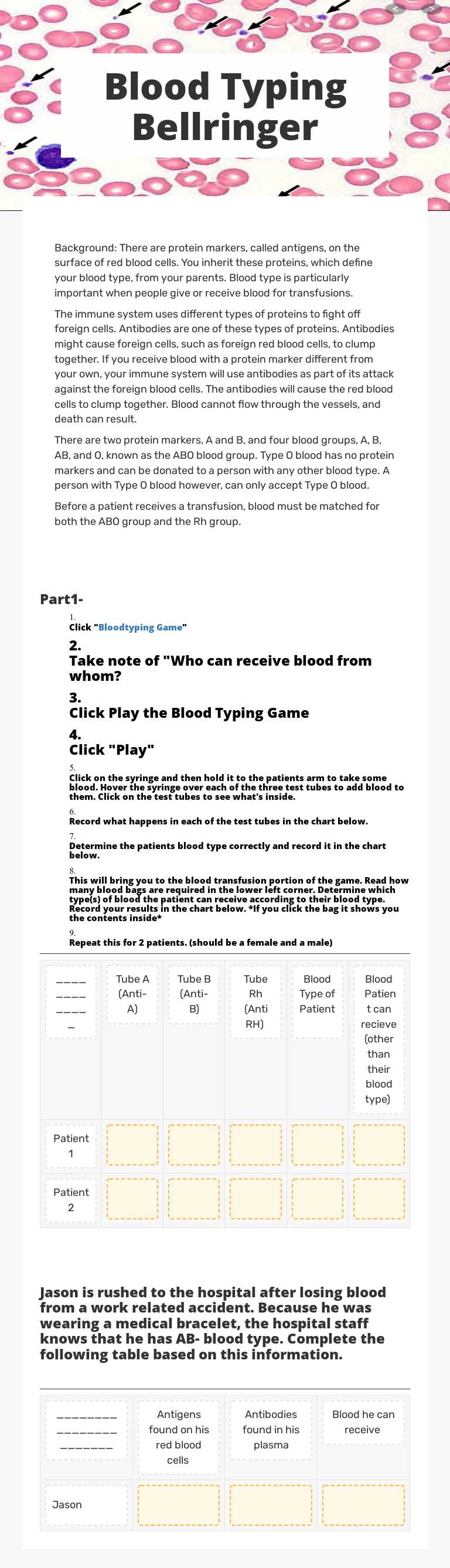 Blood Typing Bellringer worksheet preview image