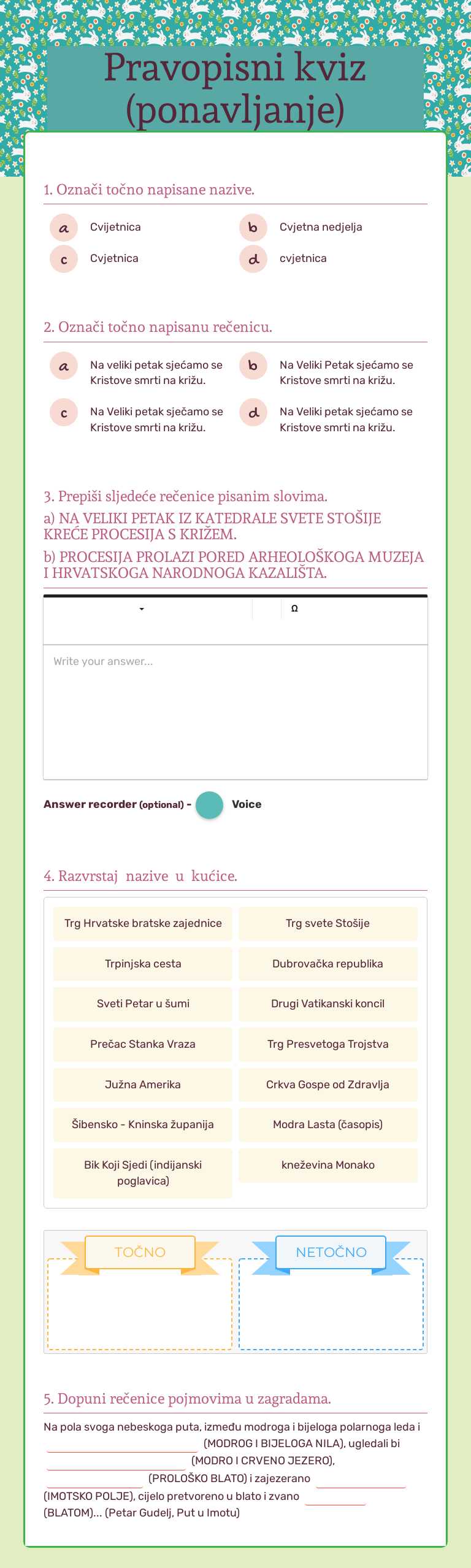 Pravopisni kviz (ponavljanje) Grade 8 worksheet preview