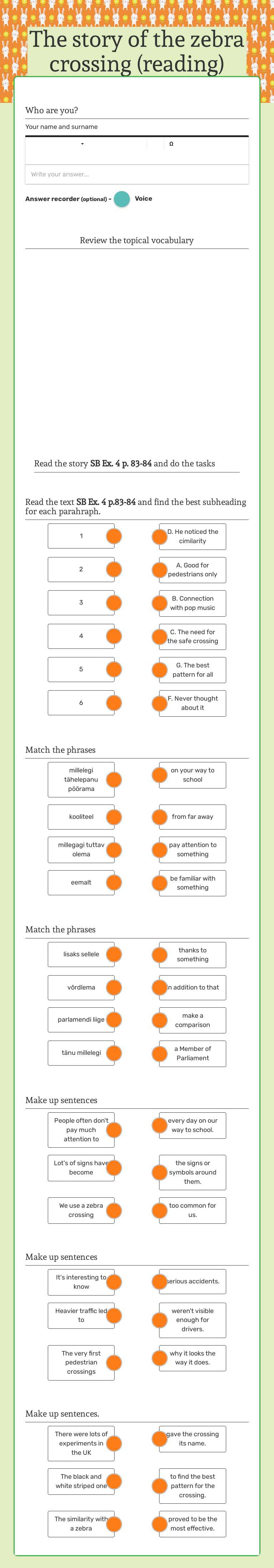 The story of the zebra crossing (reading) worksheet preview image