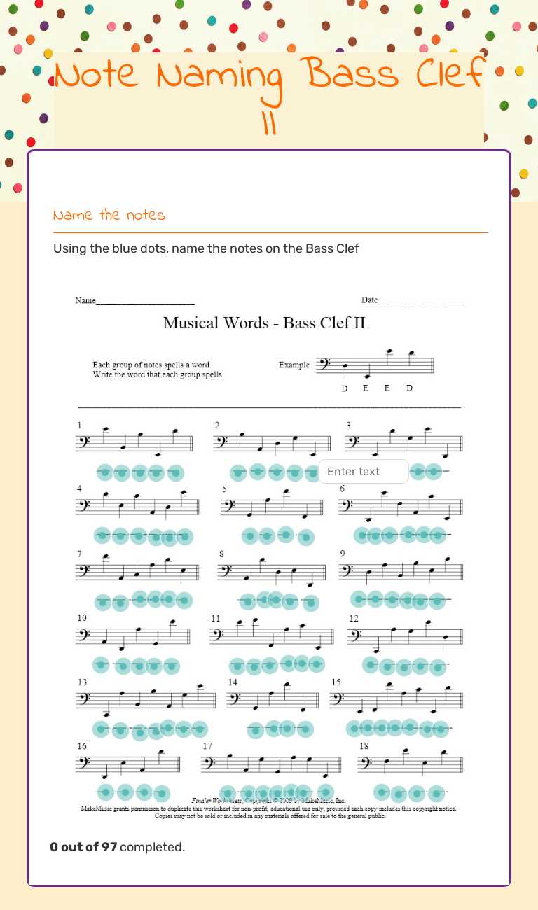 Note Naming Bass Clef II worksheet preview image