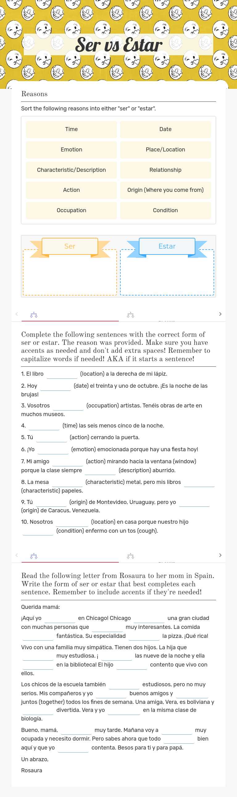 Ser vs Estar worksheet preview image