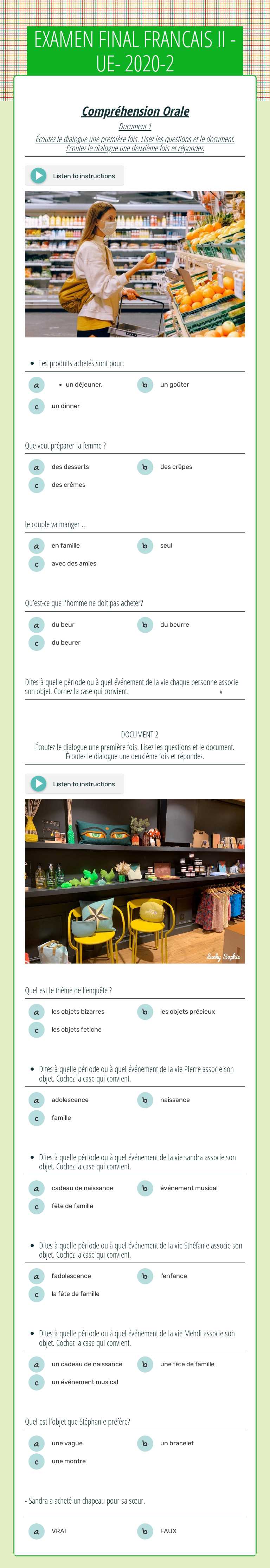 EXAMEN FINAL FRANCAIS II - UE- 2020-2 worksheet preview image
