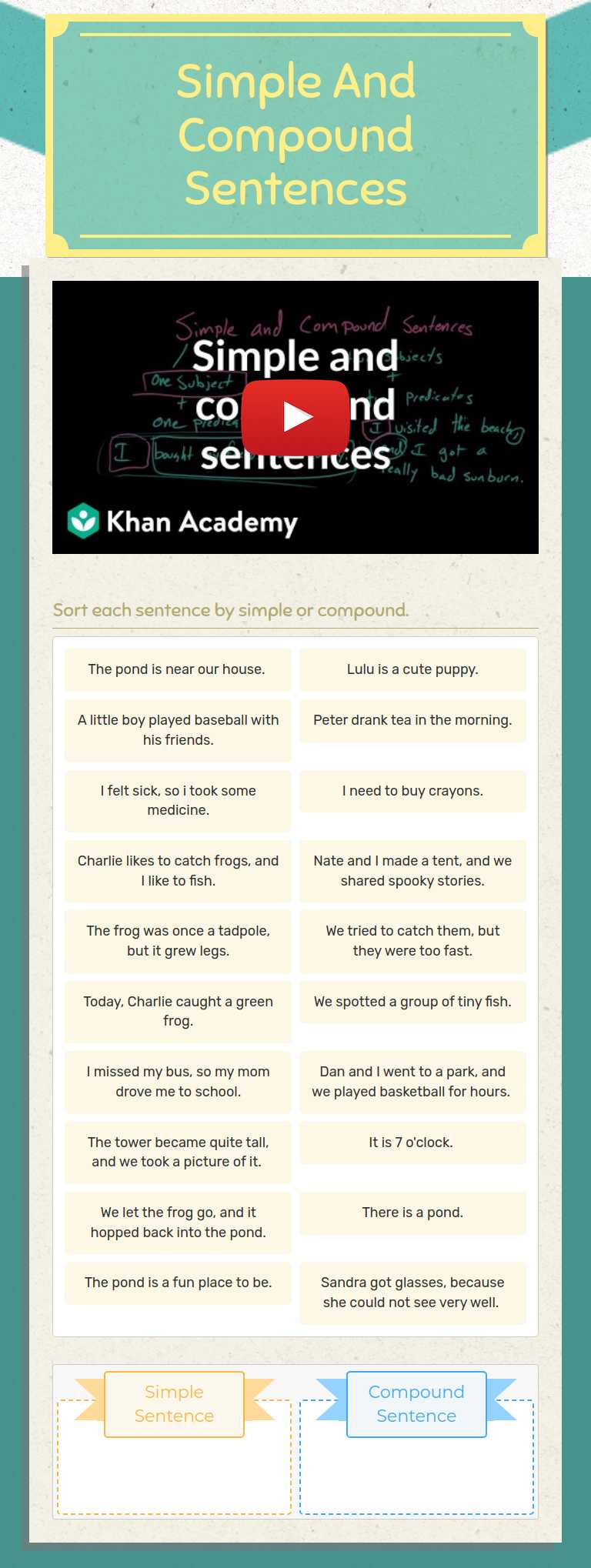 Simple And Compound Sentences worksheet preview image