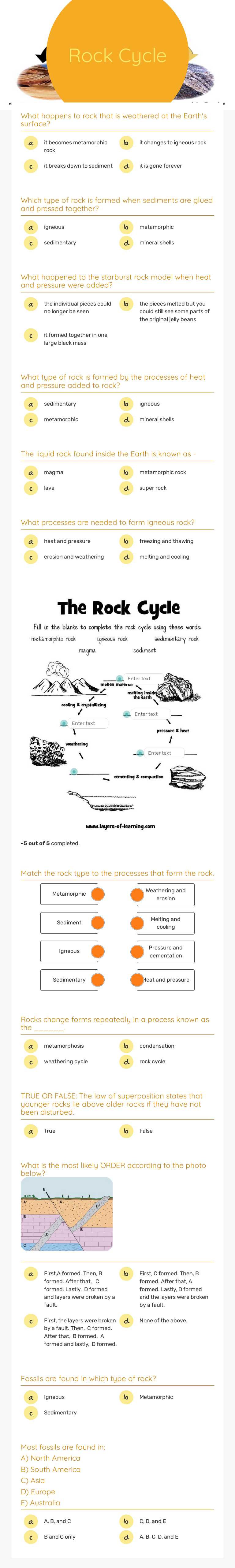 Rock Cycle Grade 6 worksheet preview