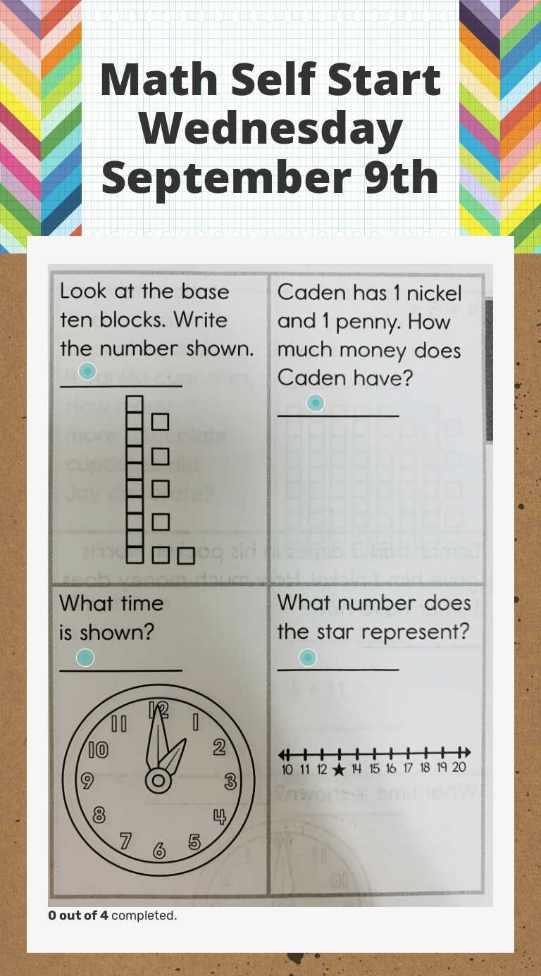 Math Self Start Wednesday September 9th worksheet preview image