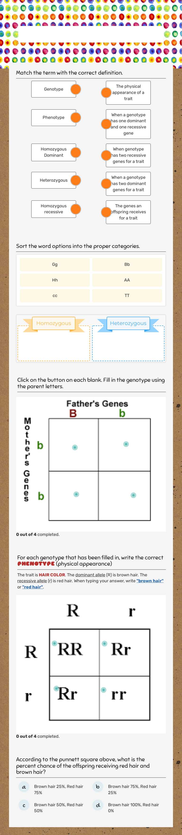 Punnett Squares Review Grade 5 worksheet preview