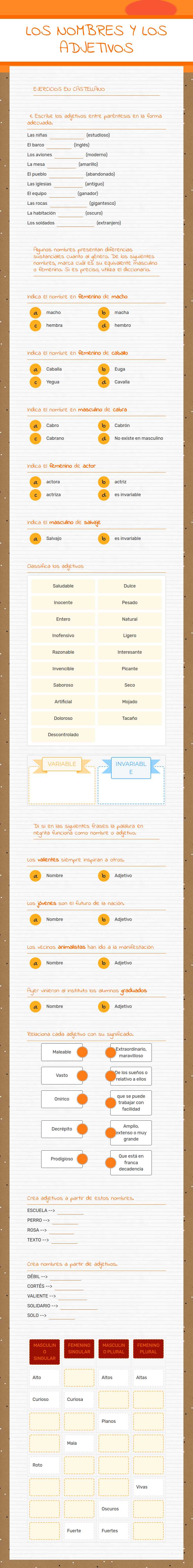 LOS NOMBRES Y LOS ADJETIVOS worksheet preview image