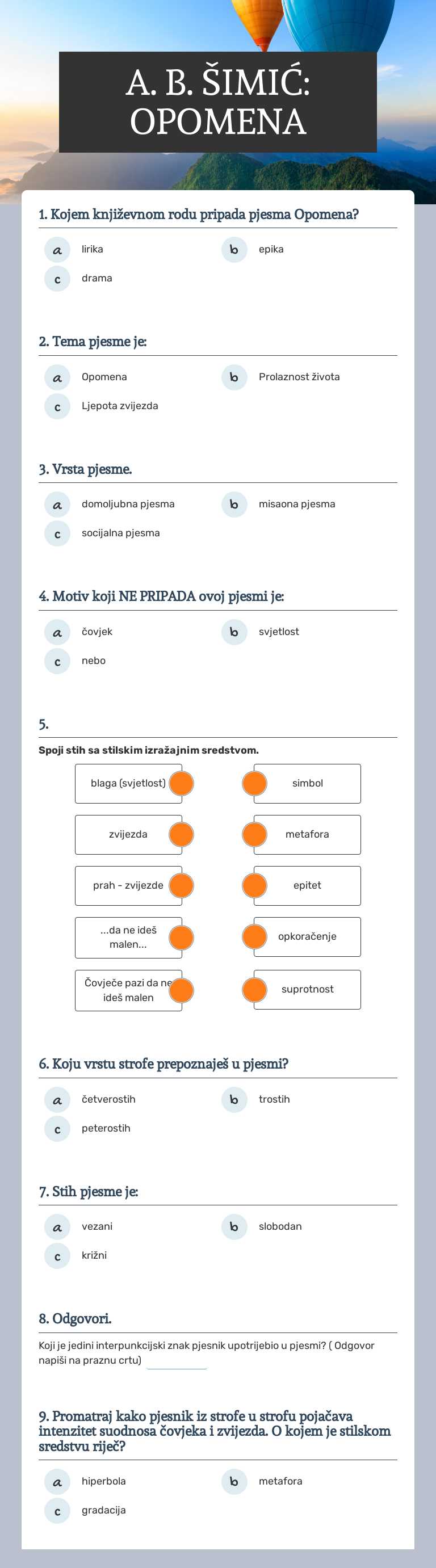 A. B. ŠIMIĆ: OPOMENA Grade 8 worksheet preview