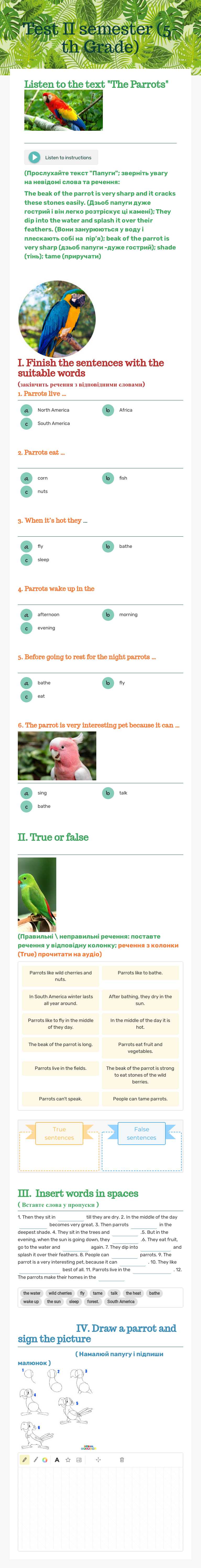 Test 
II semester
(5-th Grade) worksheet preview image