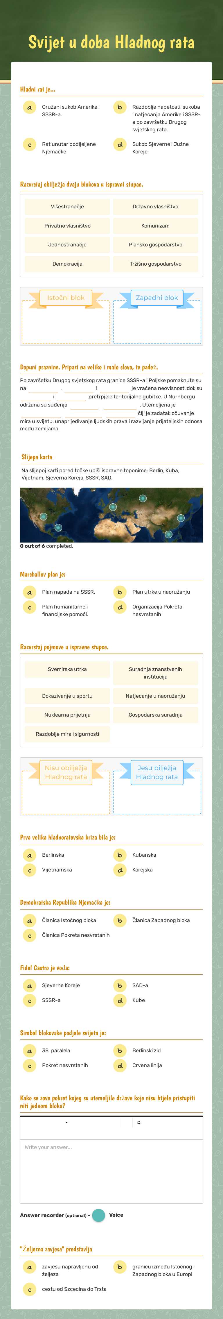 Svijet u doba Hladnog rata Grade 8 worksheet preview