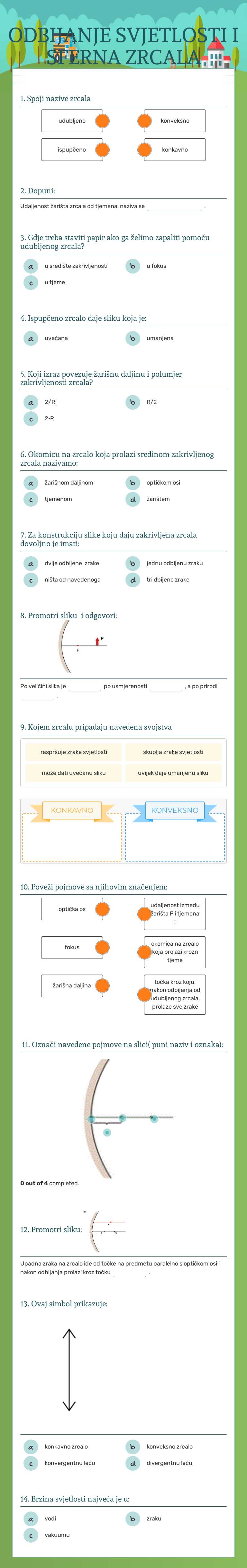 ODBIJANJE SVJETLOSTI I SFERNA ZRCALA worksheet preview image