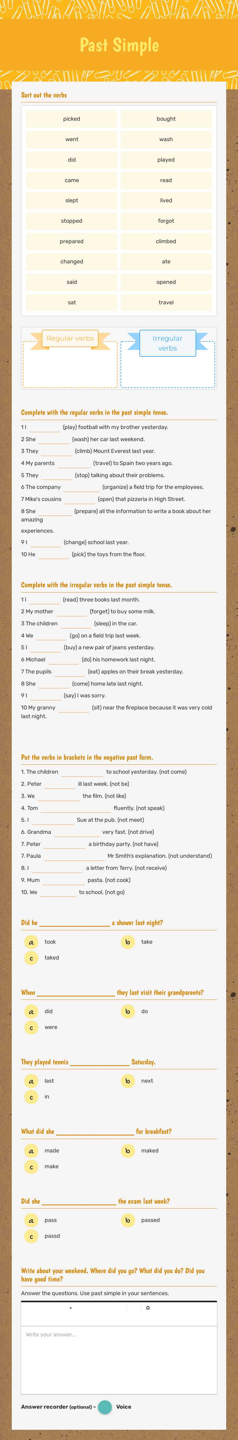 Past Simple worksheet preview image