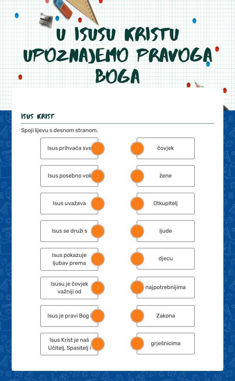 u isusu kristu upoznajemo pravoga boga Grade 8 worksheet preview