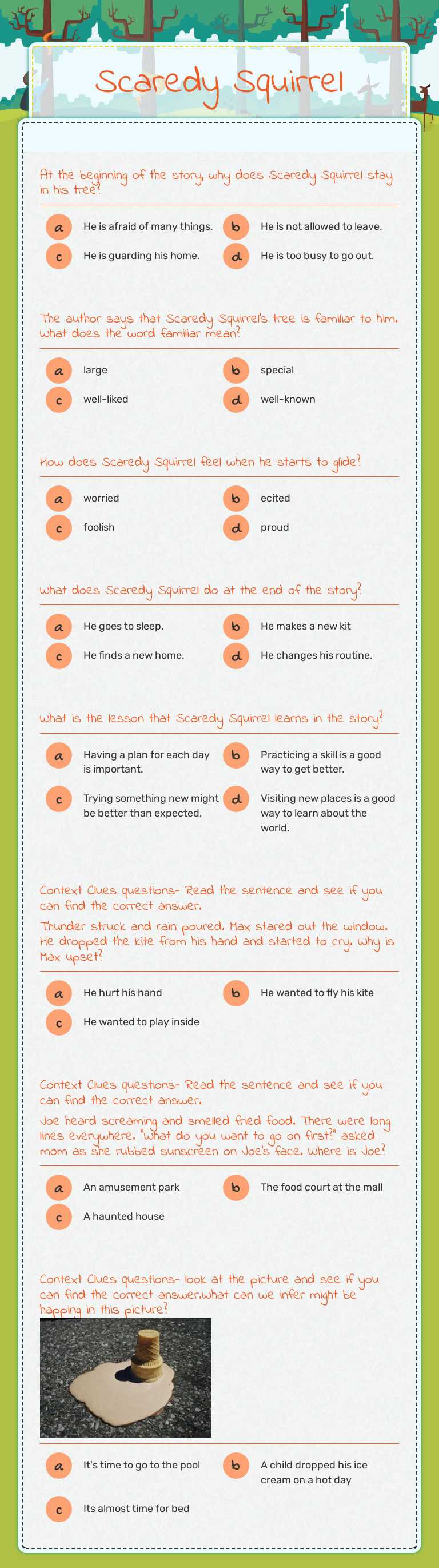 Scaredy Squirrel Grade 3 worksheet preview