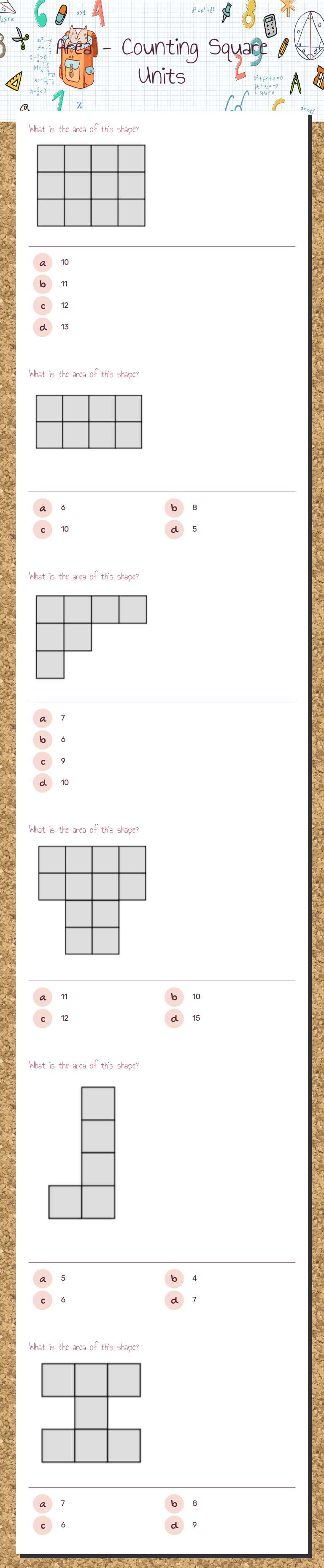 Area - Counting Square Units worksheet preview image