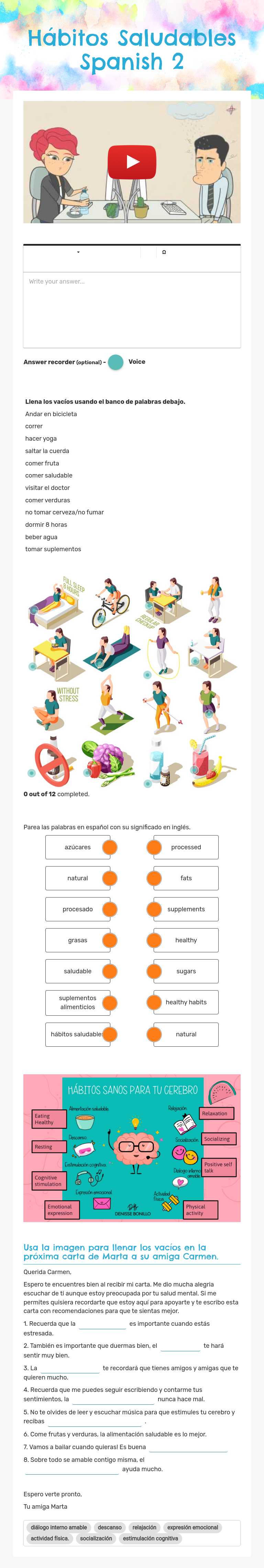 Hábitos Saludables Spanish 2 worksheet preview image