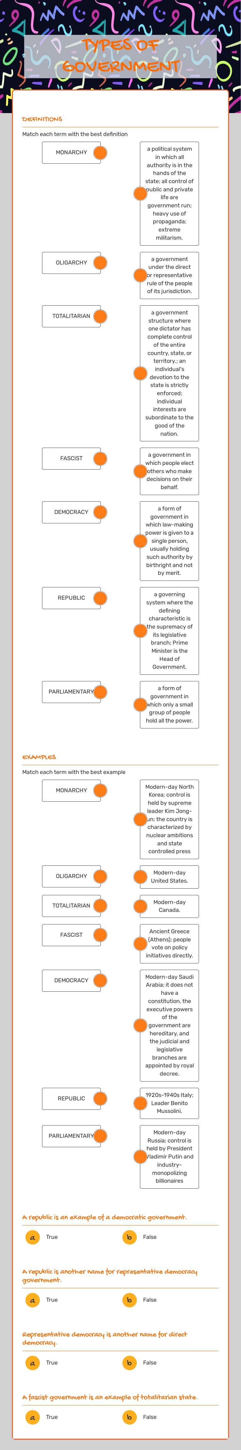 TYPES OF GOVERNMENT worksheet preview image