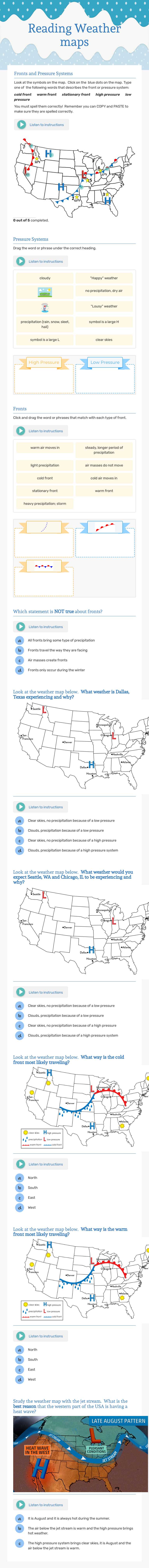 Reading Weather maps worksheet preview image