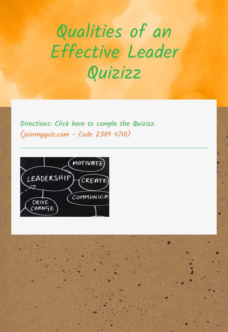 Qualities of an Effective Leader Quizizz worksheet preview image