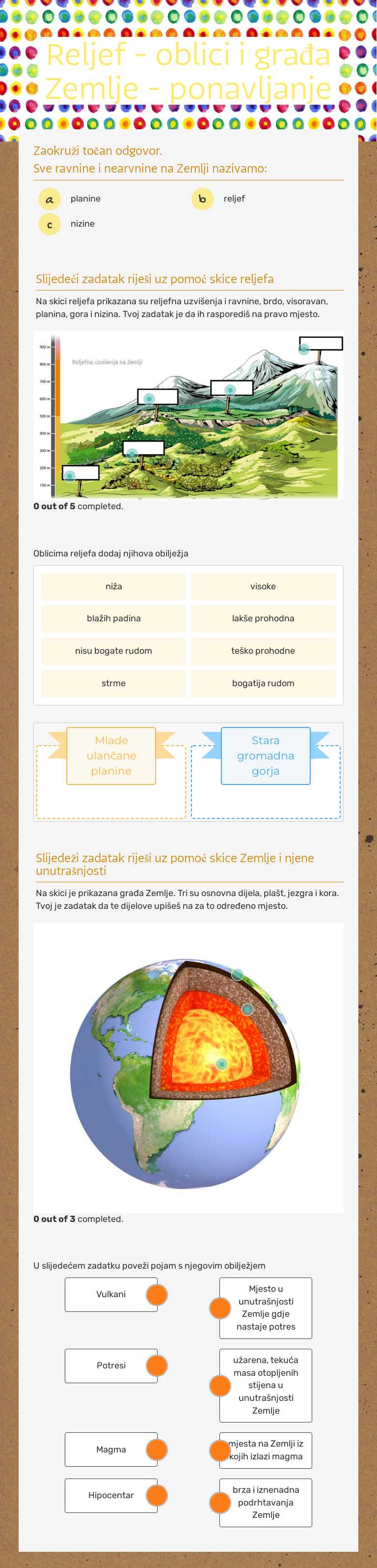 Reljef - oblici i građa Zemlje - ponavljanje Grade 5 worksheet preview