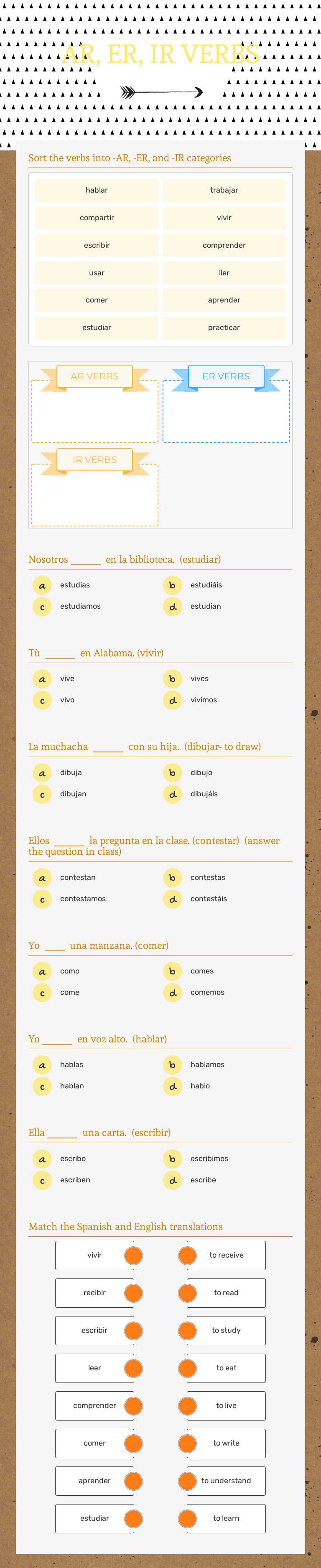 AR, ER, IR VERBS worksheet preview image