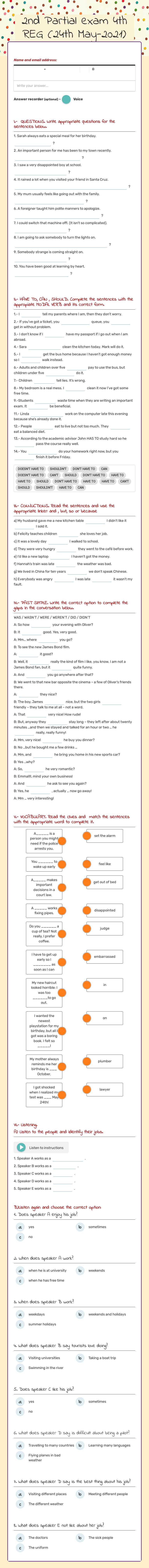 2nd Partial exam      4th REG (24th May-2021) worksheet preview image