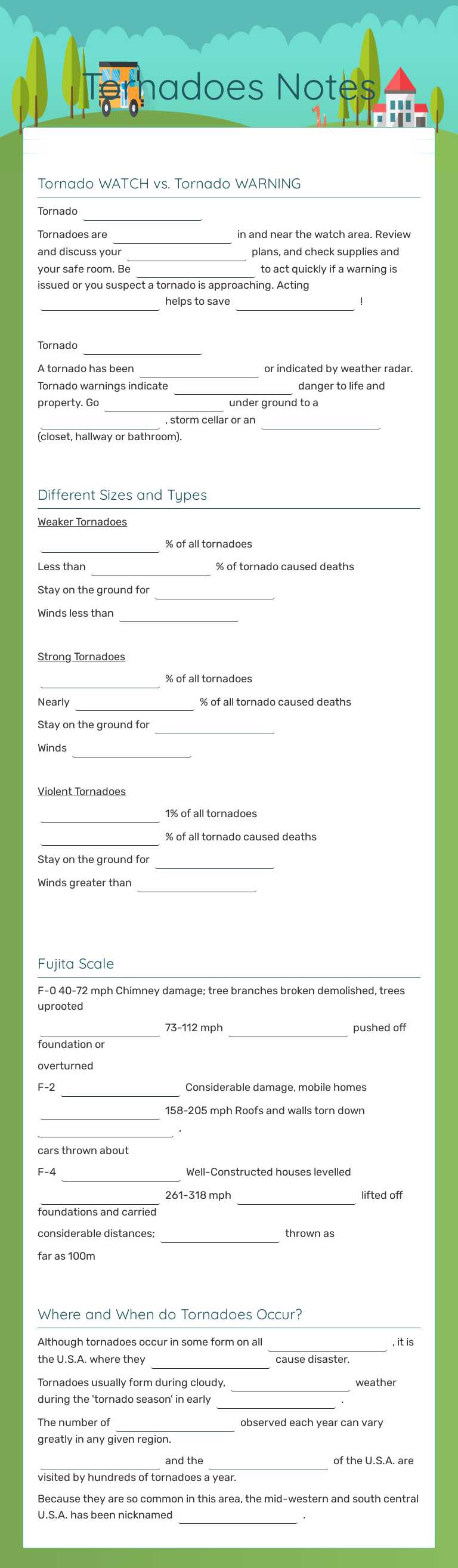 Tornadoes Notes worksheet preview image