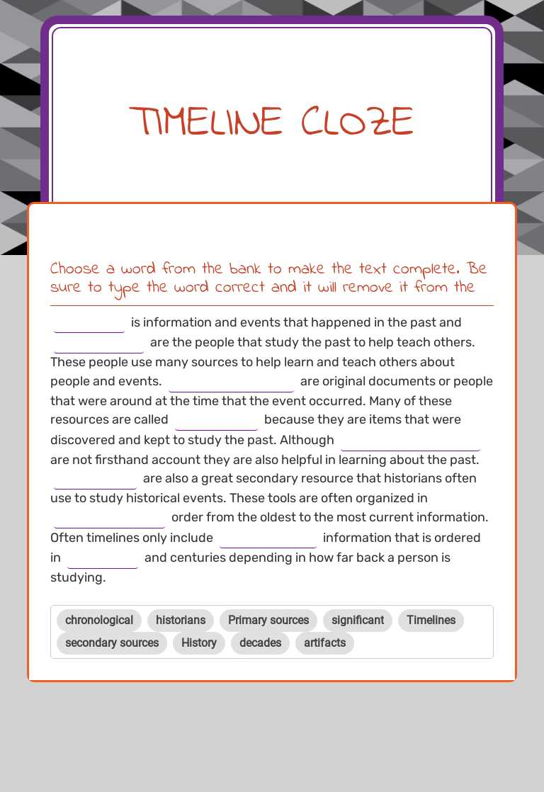 Timeline CLOZE worksheet preview image