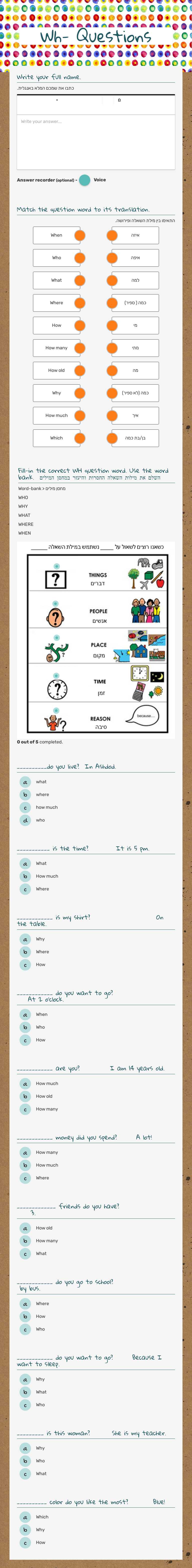 Wh- Questions worksheet preview image