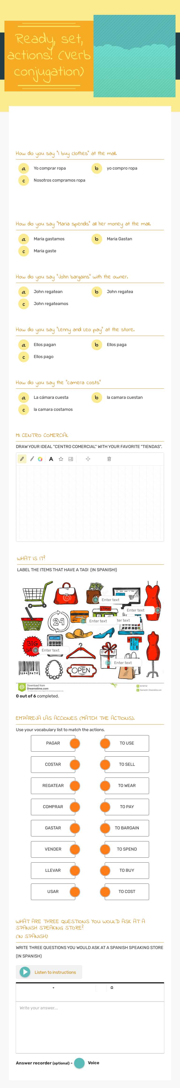 Ready, set, actions! 
(Verb conjugation) worksheet preview image