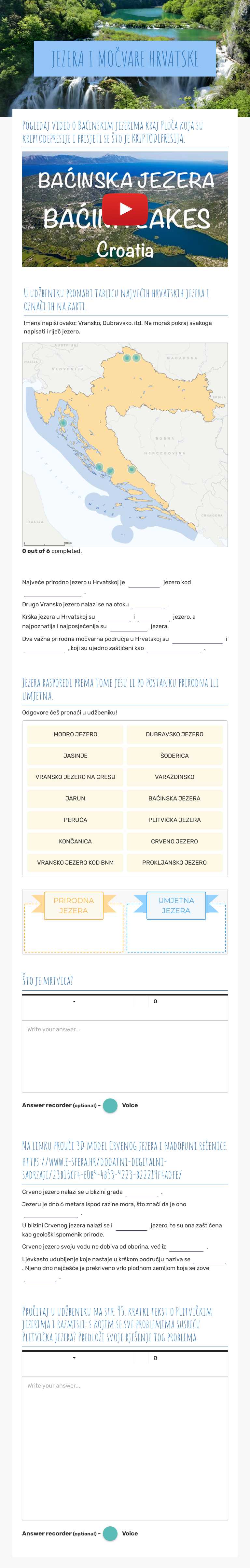 JEZERA I MOČVARE 
HRVATSKE worksheet preview image