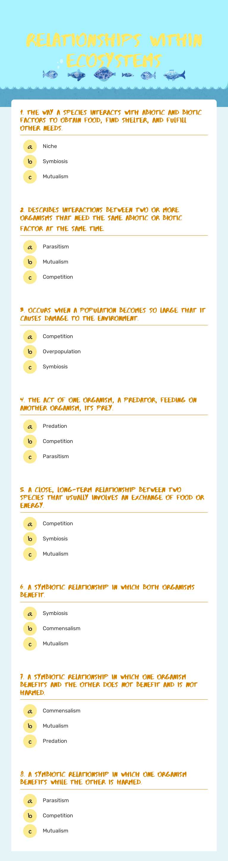 relationships within ecosystems worksheet preview image