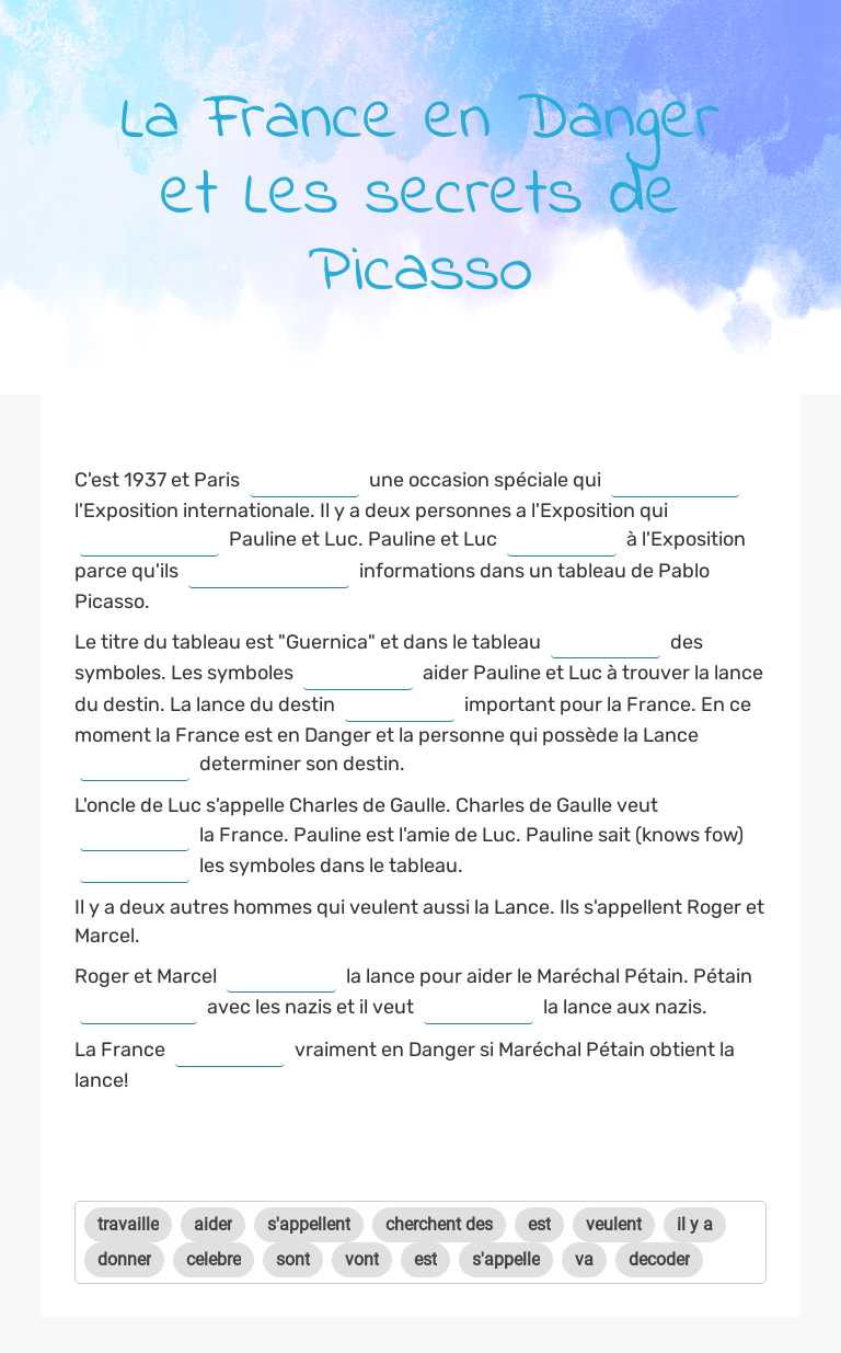 La France en Danger et Les secrets de Picasso worksheet preview image