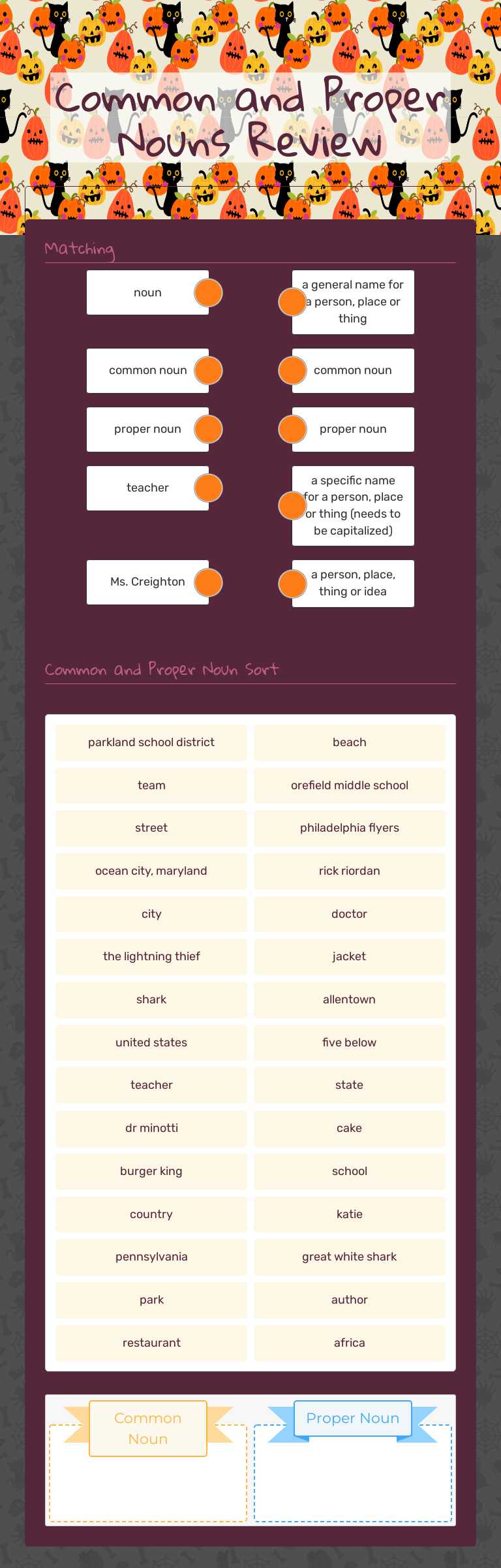Common and Proper Nouns Review Grade 7 worksheet preview