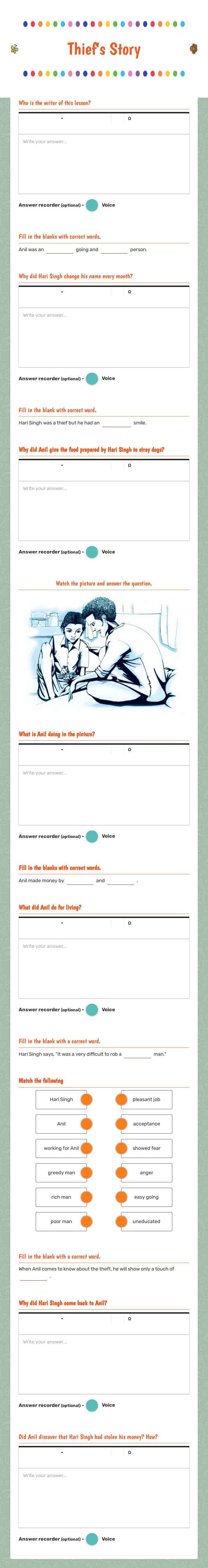 Thief's Story worksheet preview image