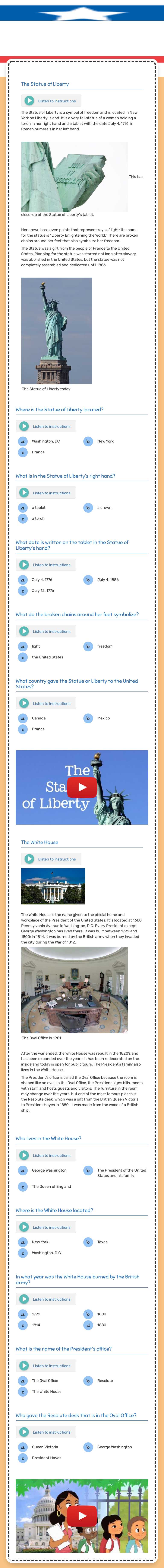 American Symbols Grade 3 worksheet preview