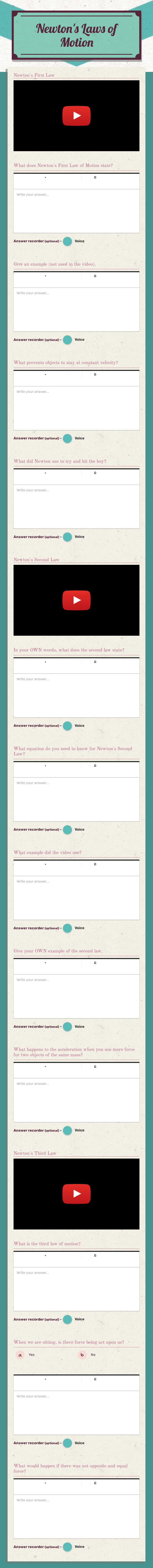 Newton's Laws of Motion worksheet preview image