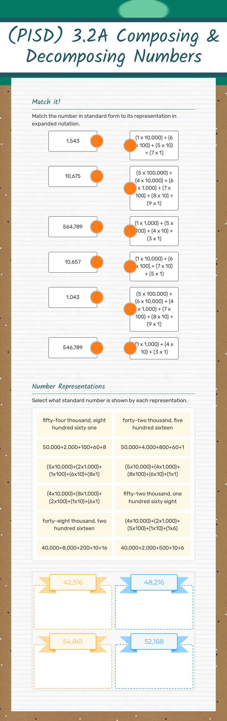 (PISD) 3.2A Composing & Decomposing Numbers worksheet preview image