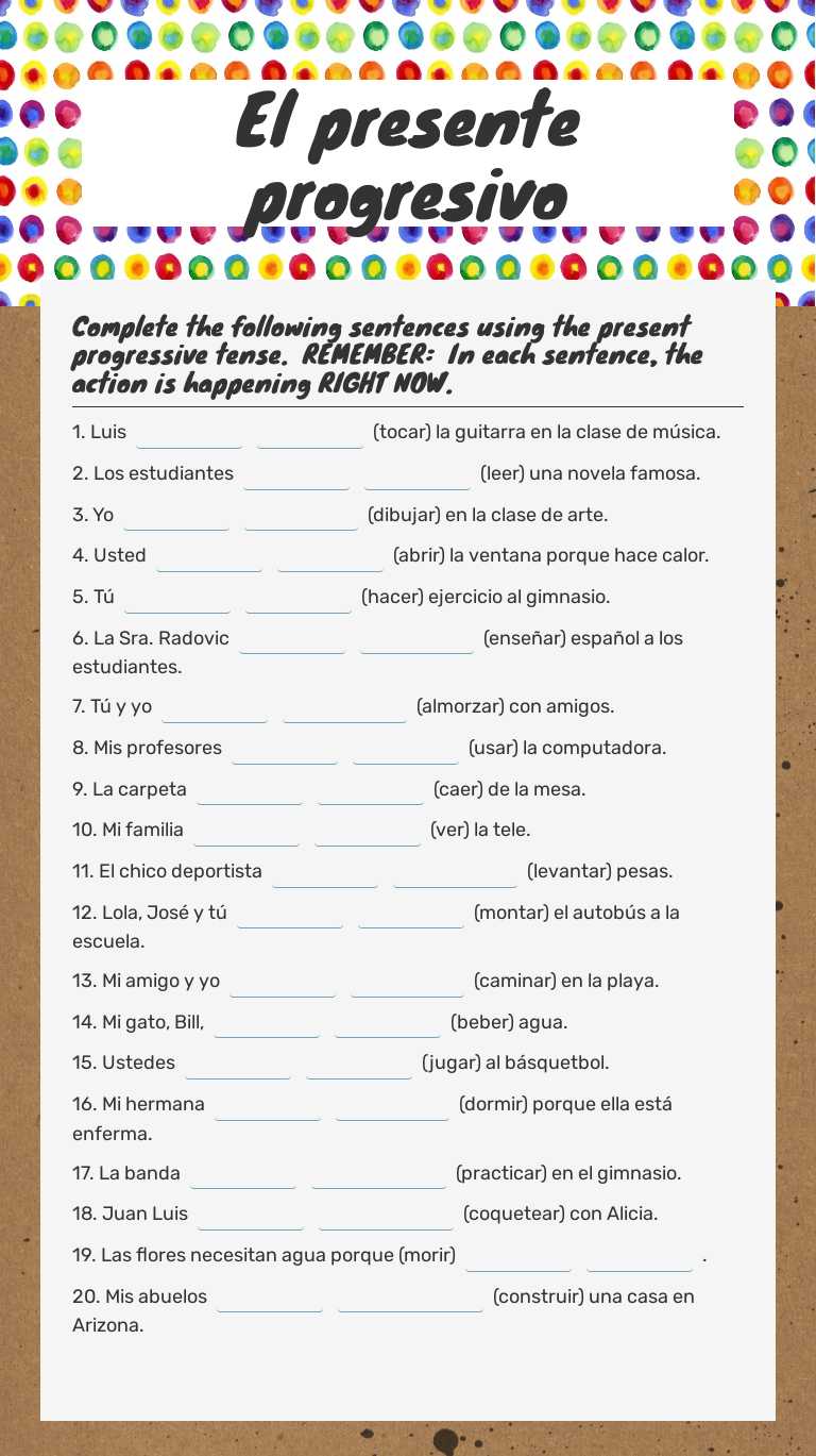 El presente progresivo worksheet preview image