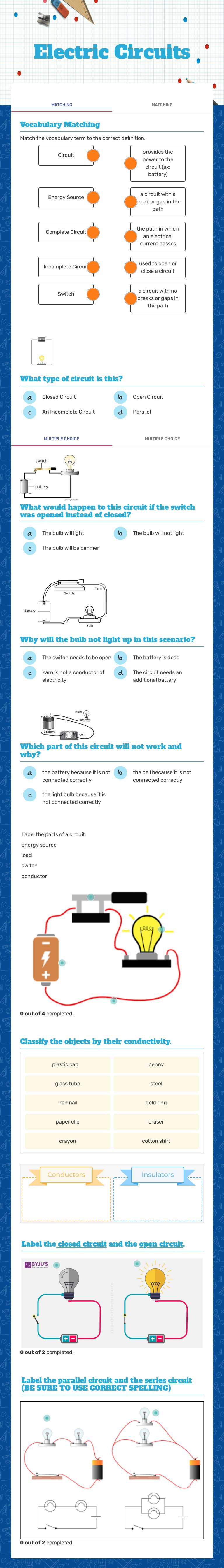 Electric Circuits worksheet preview image