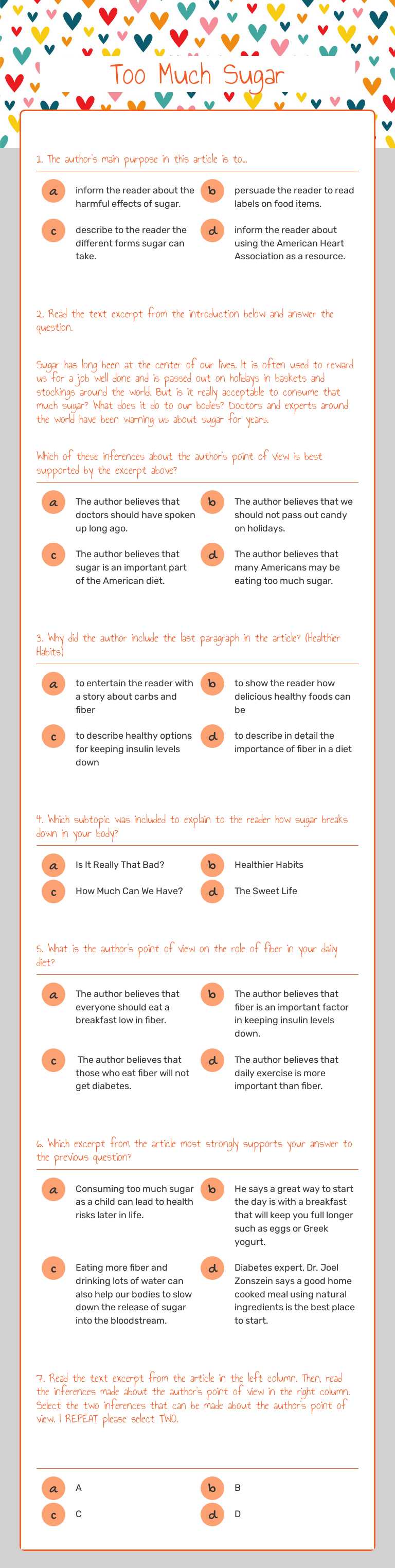 Too Much Sugar Grade 6 worksheet preview