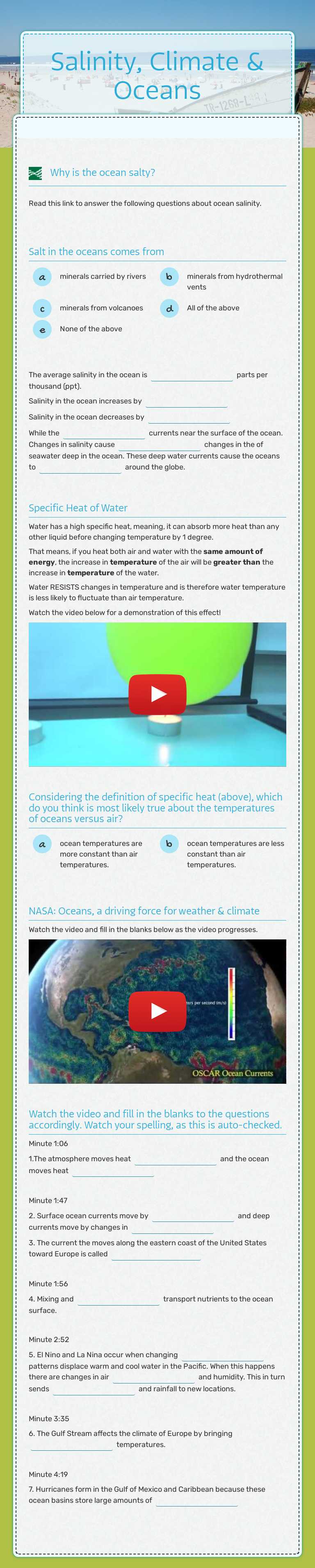 Salinity, Climate & Oceans worksheet preview image