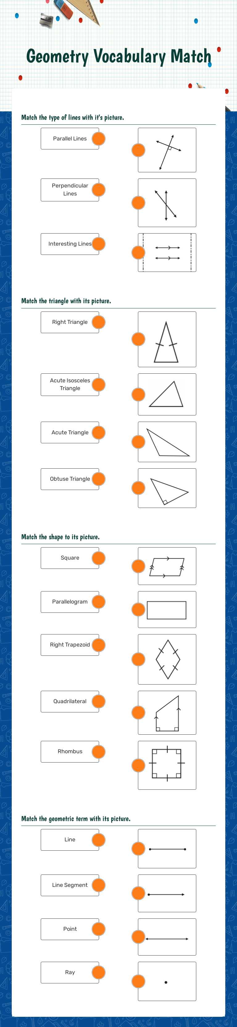 Geometry Vocabulary Match worksheet preview image