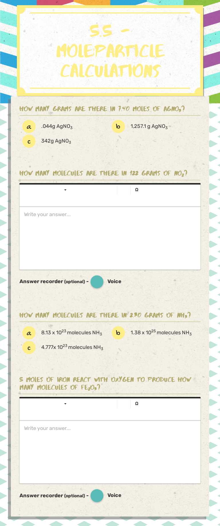 5.5 - Mole:Particle calculations worksheet preview image