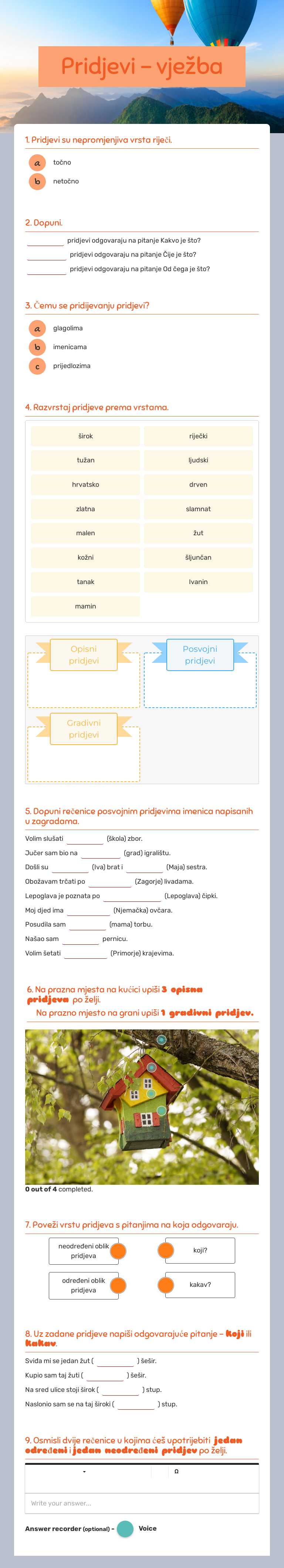 Pridjevi - vježba Grade 5 worksheet preview
