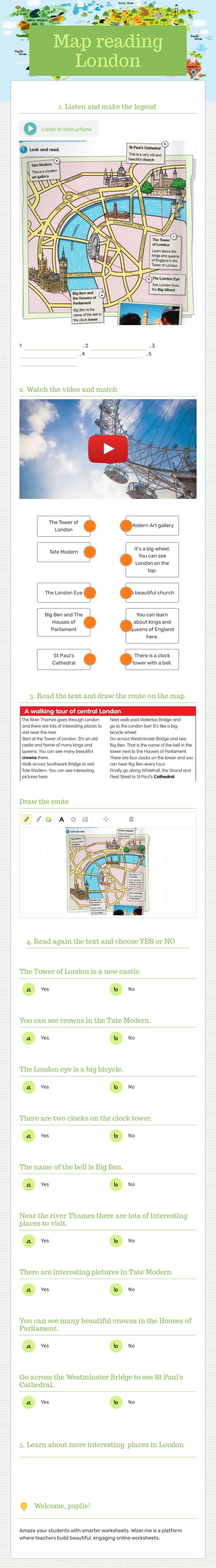 Map reading London worksheet preview image